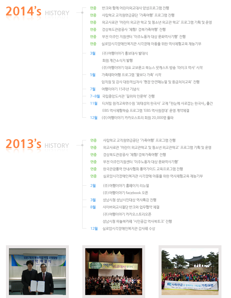 2014-2013 여행이야기 연혁